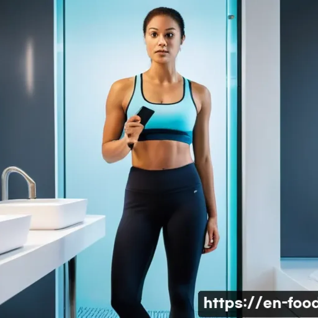 비만도 측정법 - **Prompt:** A fit, athletic woman in her late 20s or early 30s, dressed in a modest yet comfortable ...